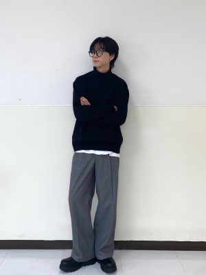 A17598 A.P.C. JAK ヘリンボーンタックワイドトラウザーズ 紺48 GU公式 | ヘリンボーンタックワイドパンツ(丈標準70.0～74.0cm)