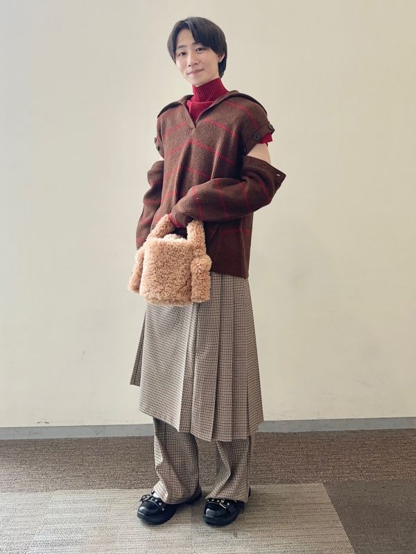 ✖️rokhベージュ ひざ丈スカート ボタン付き　38 ロク セール】 【2WAY】リバーシブルチェック スカート （ミニ・ひざ