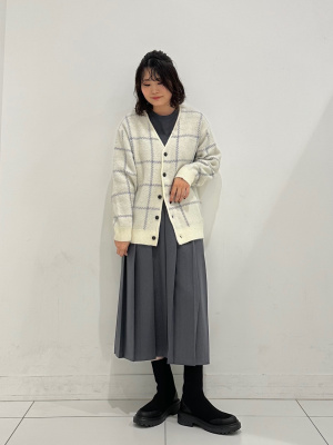 確認用　かいらぎ GU公式 | ブラッシーニットVネックカーディガン(チェック)