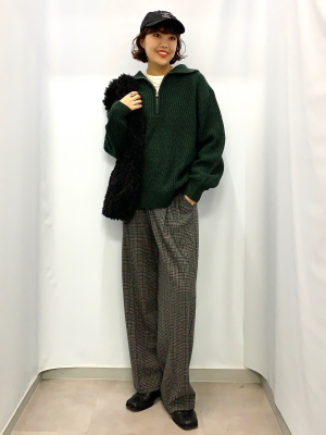 GU公式 | タックワイドパンツ(チェック)+EC(丈長め80.0cm)