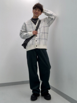 GU公式 | ブラッシーニットVネックカーディガン(チェック)