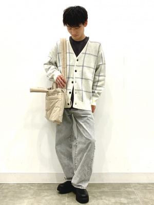 GU公式 | ブラッシーニットVネックカーディガン(チェック)