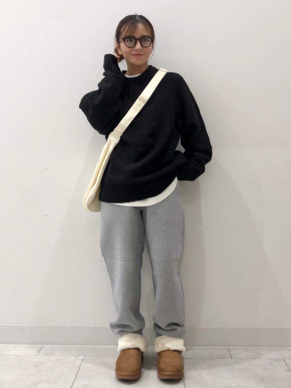 ニットクロップドタンクトップ(ボーダー)+E、コクーンジョガープルオン