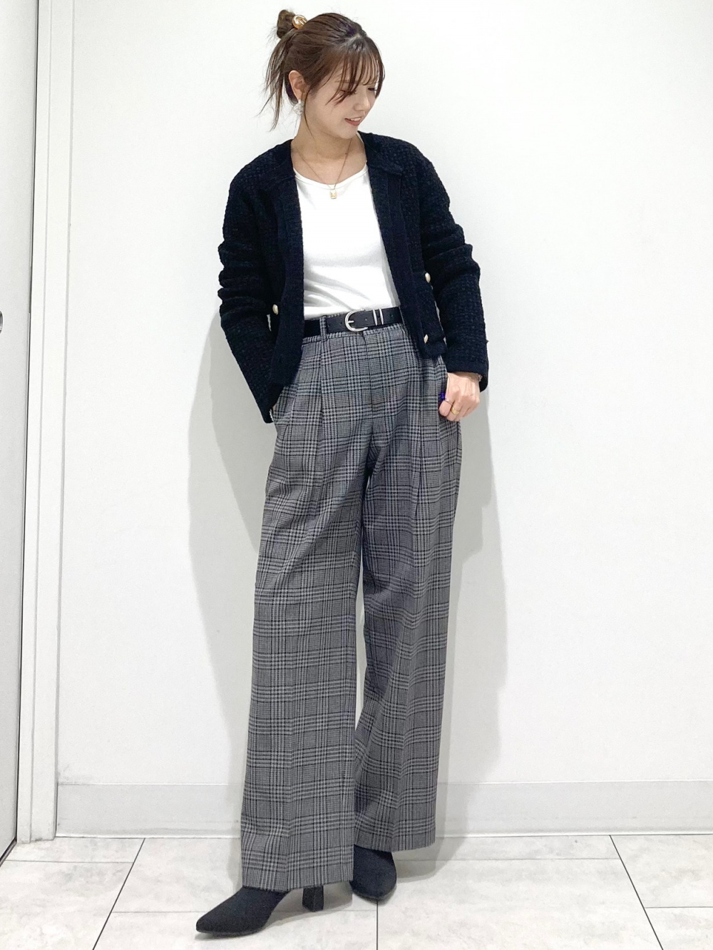 グラフィックT(5分袖)(サンセット)、リネンブレンドタックワイドパンツ