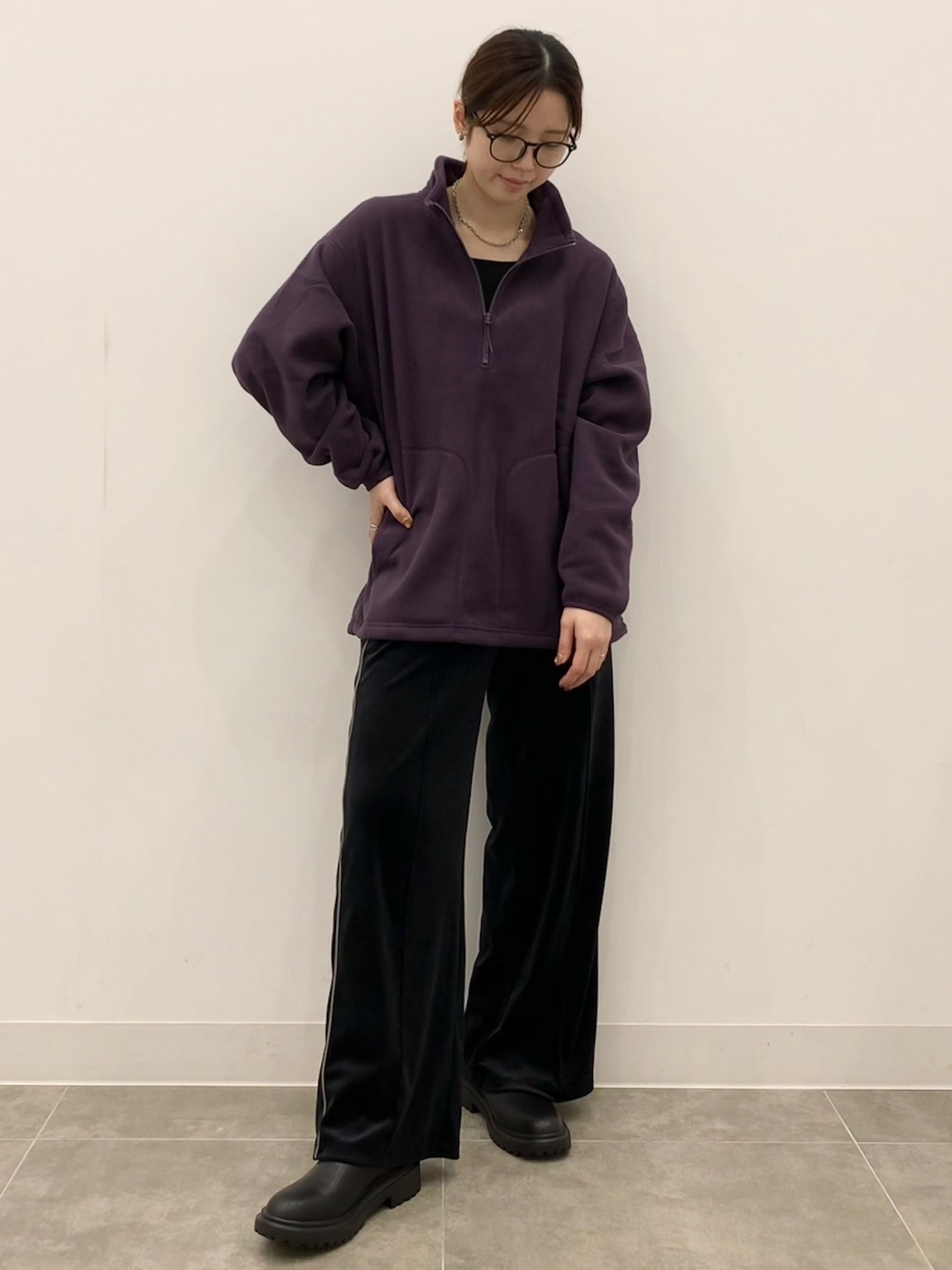 ハーフジップセーター(長袖)(ボーダー)、ニットラップスカートZ+E」の 