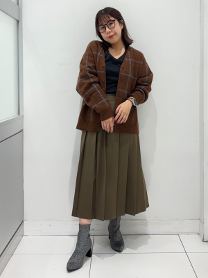 GU公式 | ブラッシーニットVネックカーディガン(チェック)