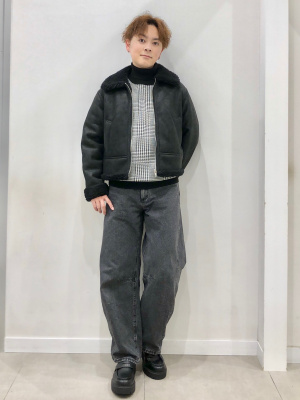 W38 L30 専用 GU公式 | スムースニットタートルネックセーター(チェック)