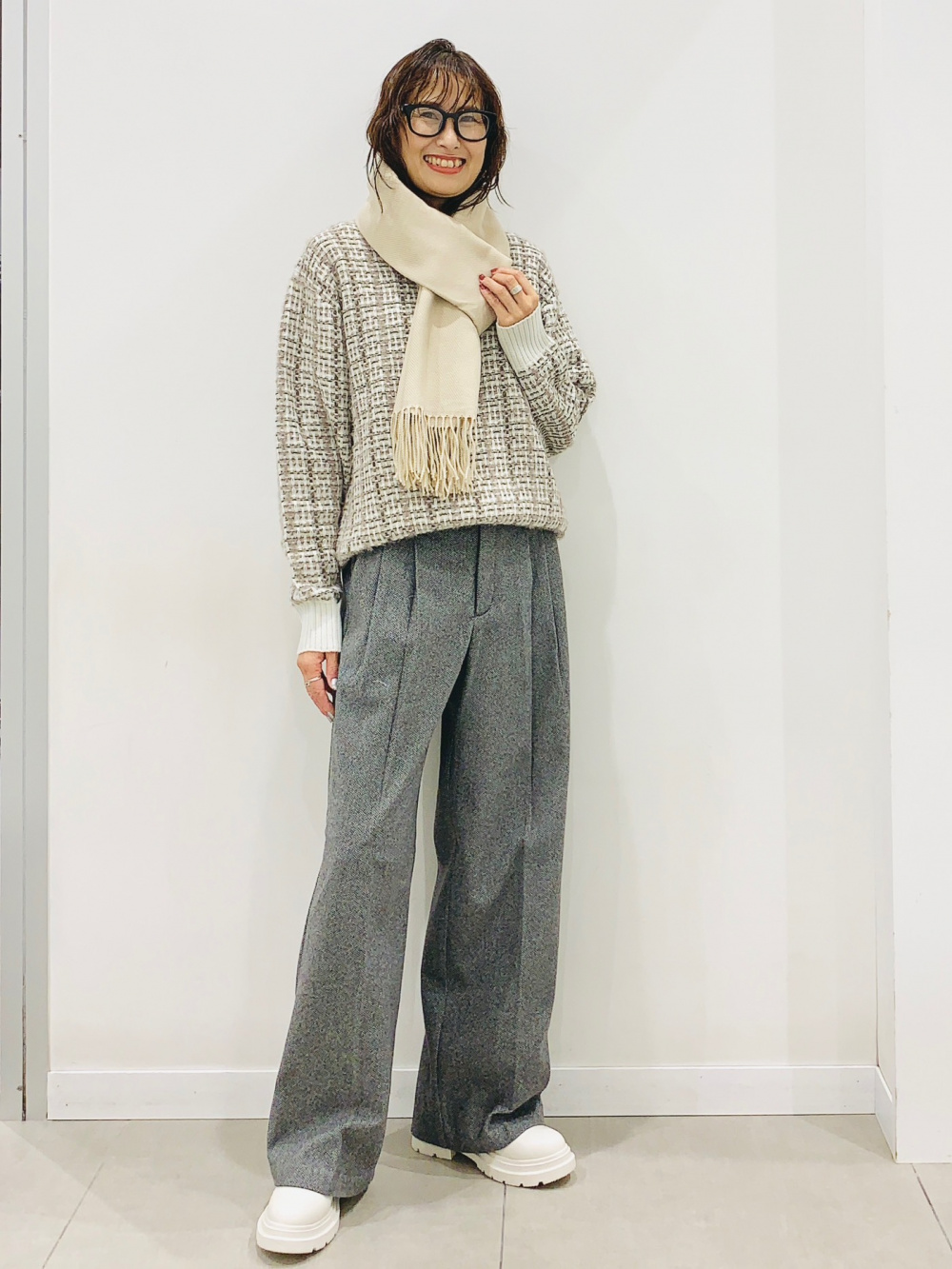 UGCBヘリンボーン　タックパンツ GU公式 | ヘリンボーンタックワイドパンツ(丈標準70.0～74.0cm)