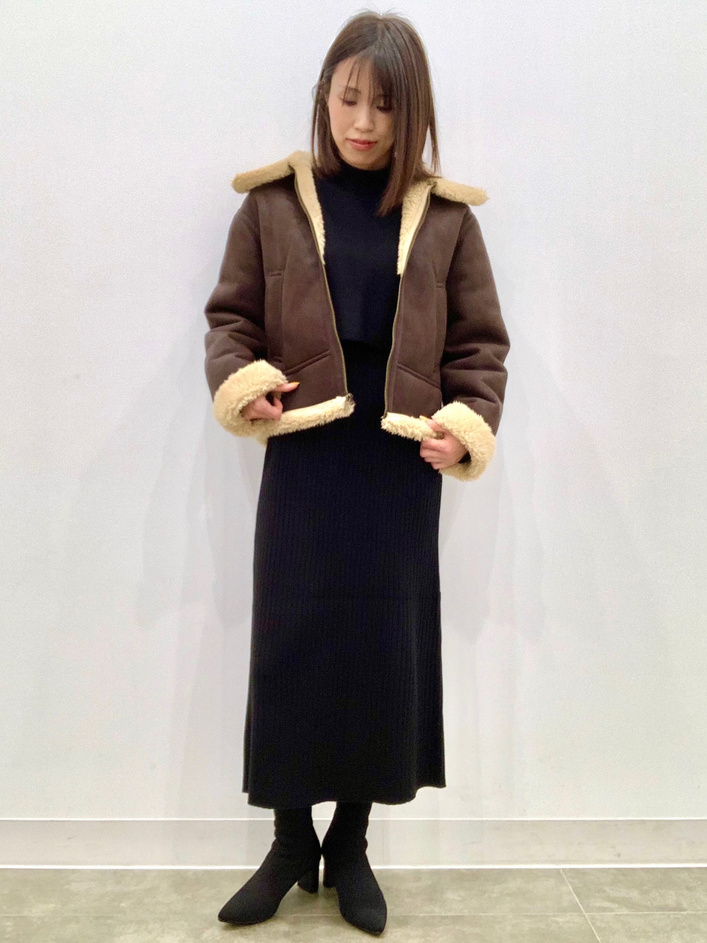 DABUWAWA 上品 長袖 ニットワンピース ショート ⅴネック 大人気 短納期 長袖ワンピース ニットワンピース 2タイプ ロング A
