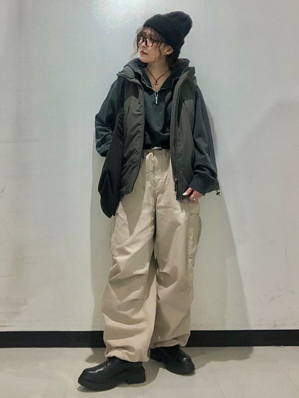 ウォッシュドスウェットハーフジップパーカ(セットアップ可能