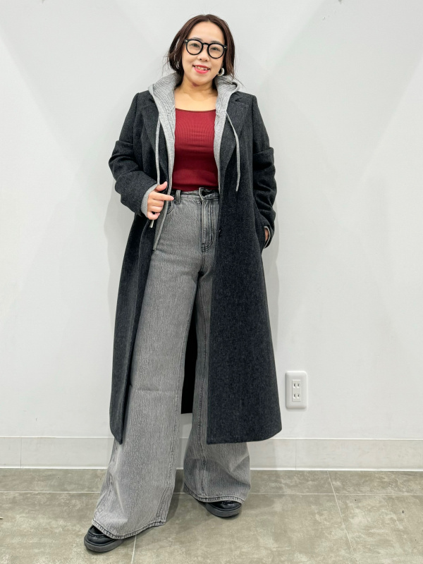 ストレッチリブクロップドT(12分袖)(ウォーム)（レディース）の着用