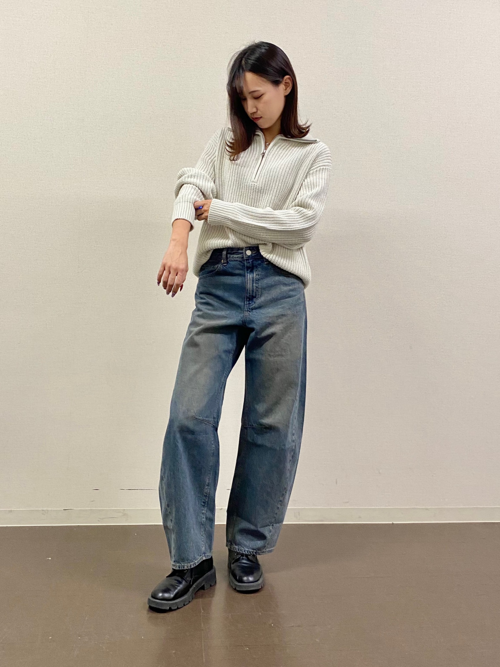 ♡胸元ビジューデザインコーディガン ソフトリブタートルネックT(長袖)(ややスリム)、ビジューボタン