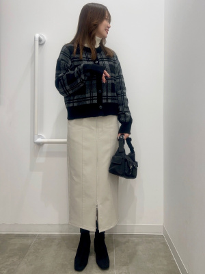 GU公式 | パフィータッチチェッククルーネックショートカーディガン