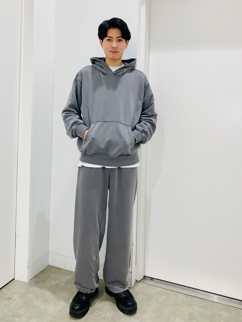 セットアップ スリムフィット 無地 トップス ワイドパンツ 長袖 ウォッシュドスリムフィットT(長袖)NT+E、ウォッシュド