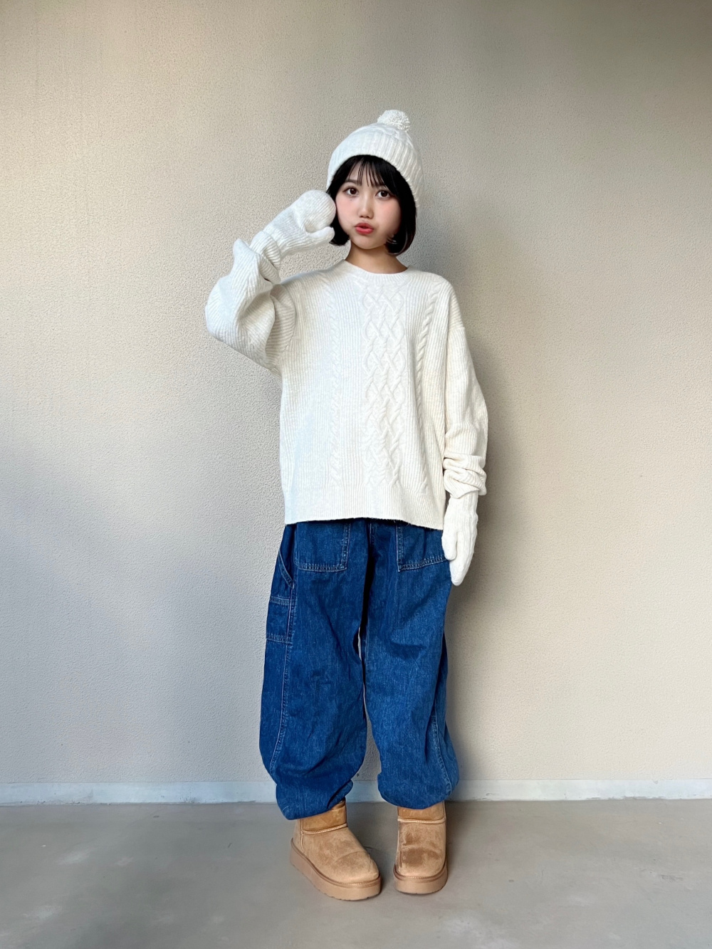 KIDS(男女兼用)デニムワイドワークジョガーパンツ」の着用