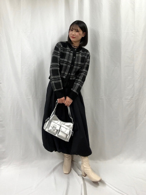 GU公式 | パフィータッチチェッククルーネックショートカーディガン