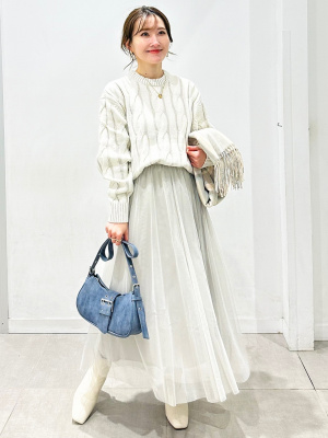 りんりん様　クルーネックワイドプルオーバー GU公式 | ワイドケーブルクルーネックセーター