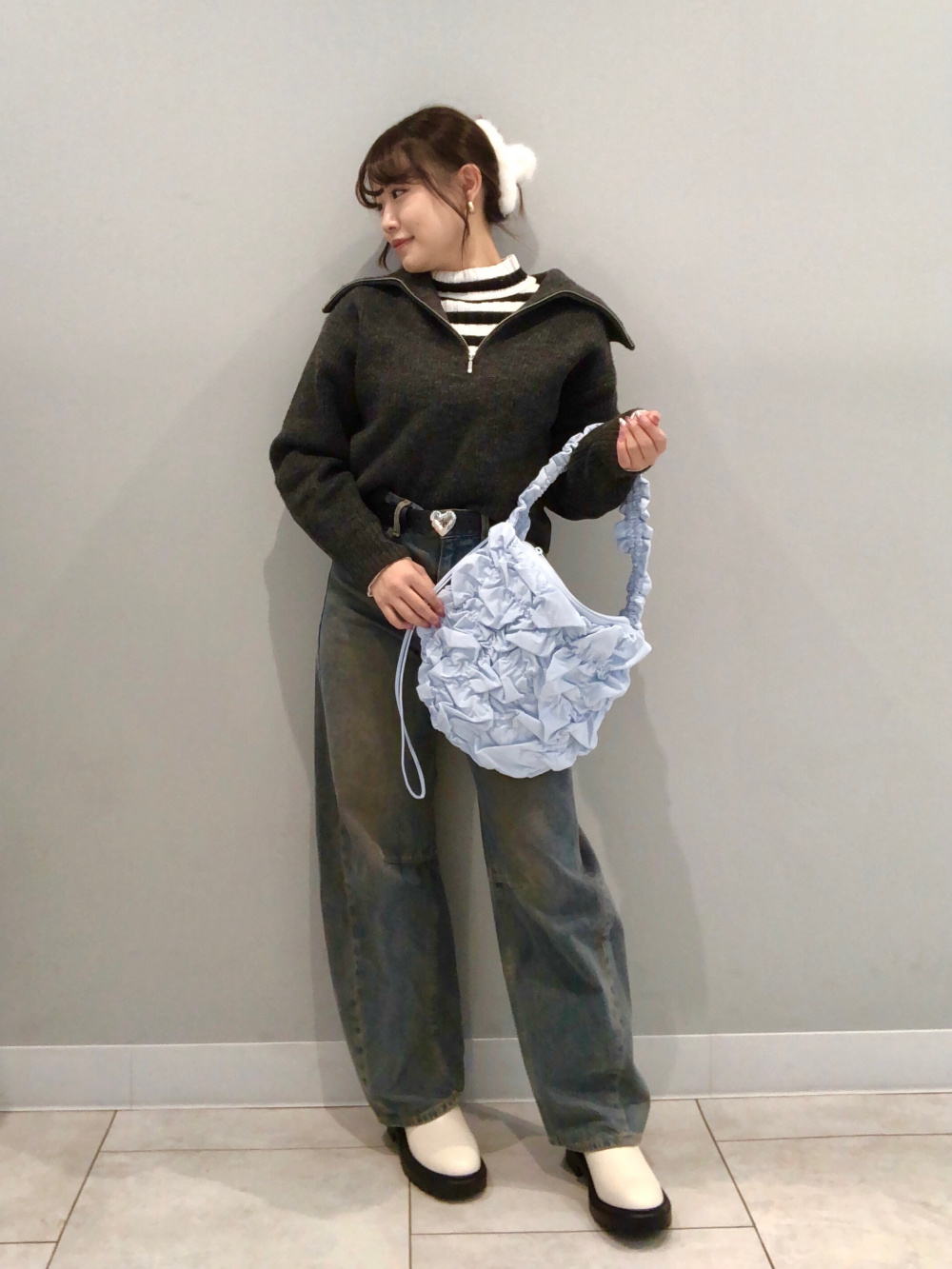 shu mi グラデーションハイネックワンピース セール】 強撚スムース ハイネック5分袖カットソーワンピース