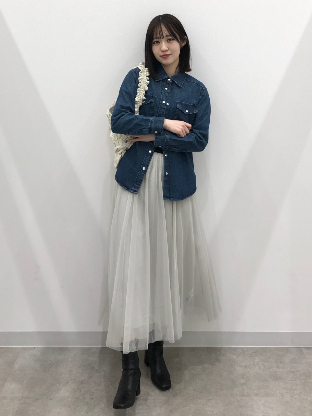 ストレッチリブクロップドT(12分袖)(ウォーム)、シャイニー