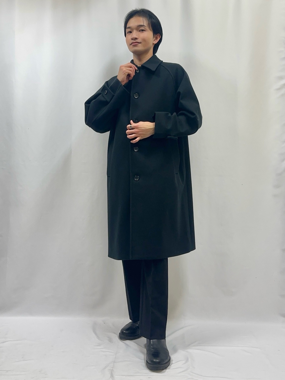 コージーメルトンバルマカーンコート、ウォッシャブルストレートパンツ