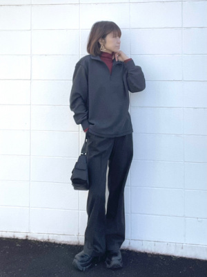 GU公式 | ヘリンボーンタックワイドパンツ+EC(丈長め80.0cm)