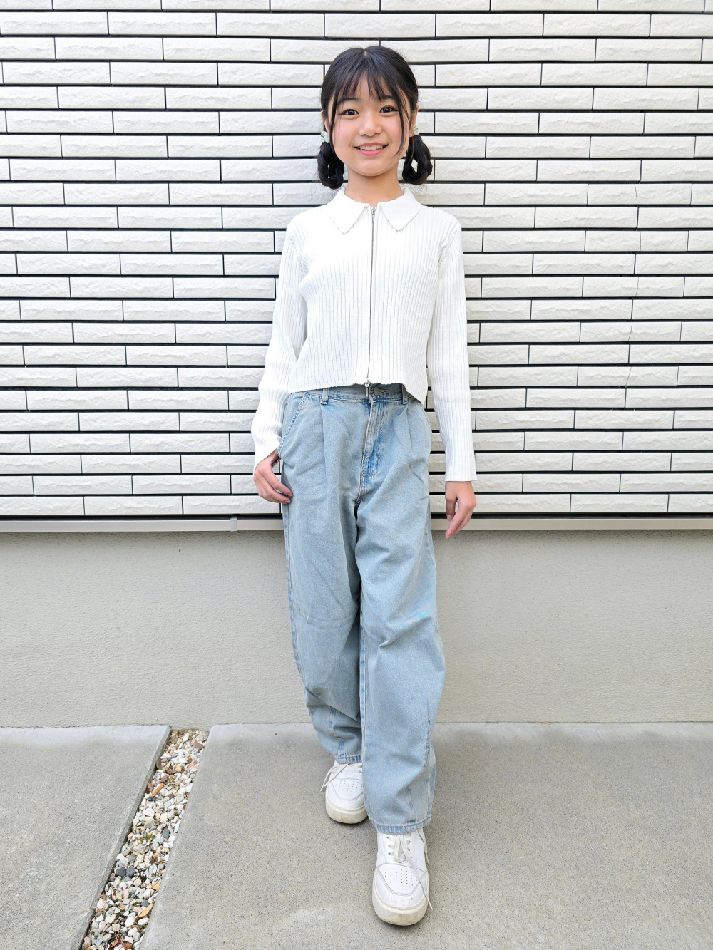 お揃いデニムコーデ（ダフフレ） GIRLSダブルジップセーターJR、GIRLSカーブシームフレアジーンズ
