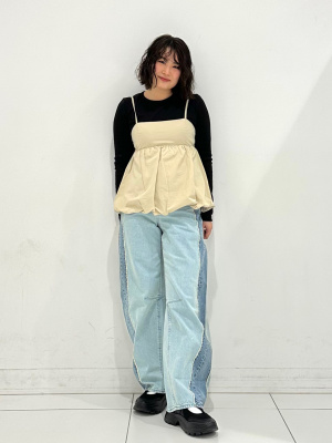 ひらりん様 GU公式 | 2トーンバレルレッグジーンズ(丈標準71.0～75.0cm)