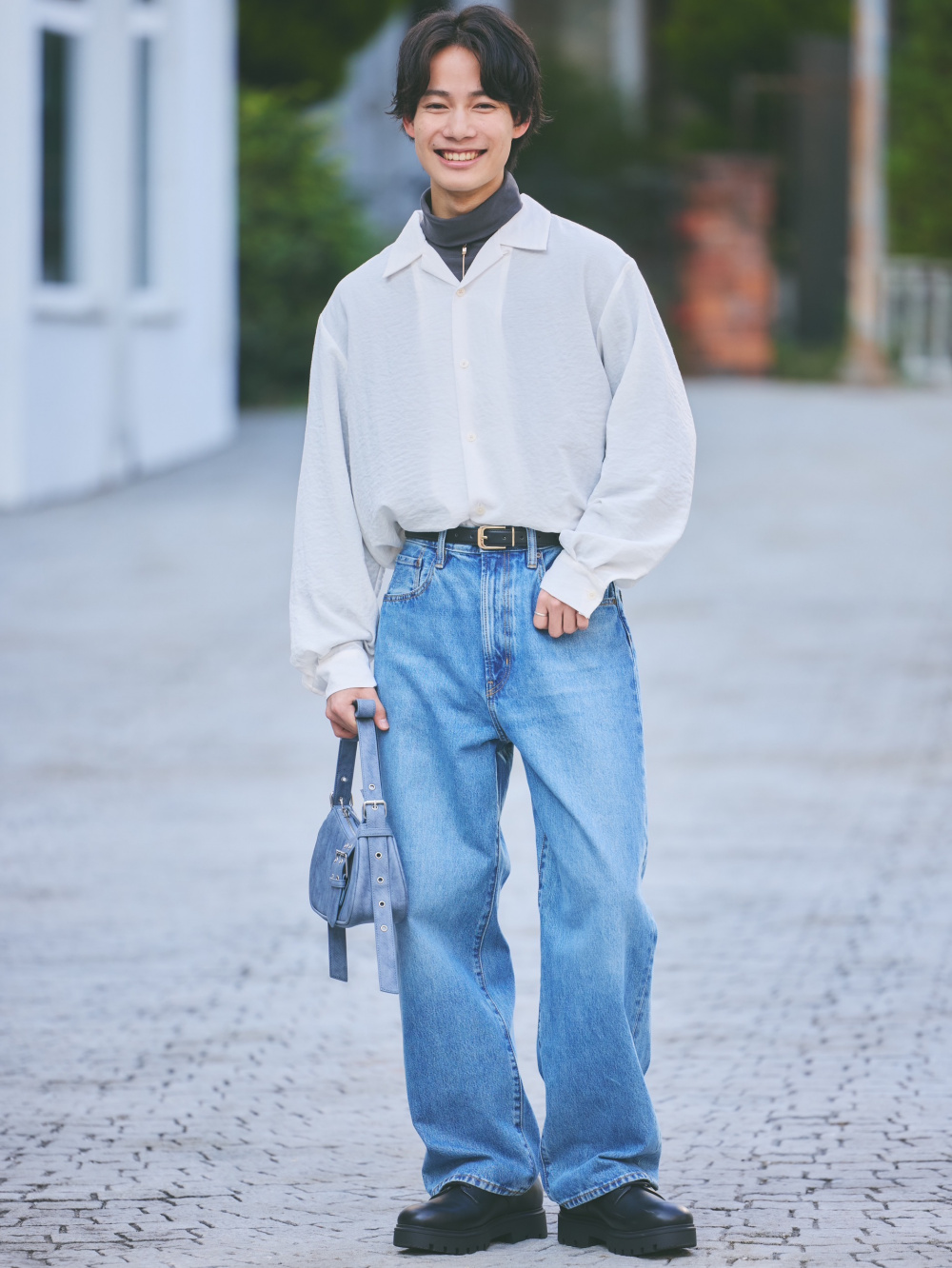 ソフトコットンタートルネックT(長袖)、テクスチャーオープンカラー