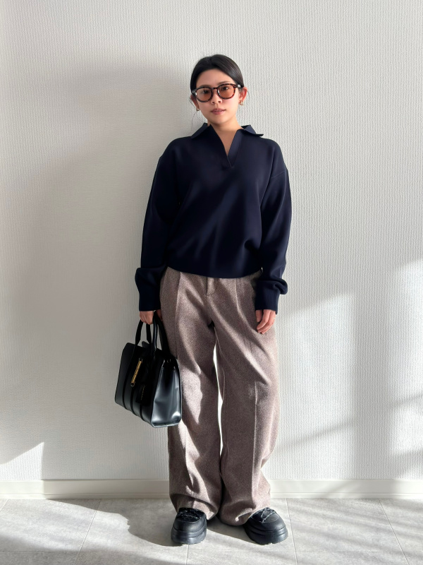 オーバーサイズシャツ、ヘリンボーンタックワイドパンツ(丈標準70.0