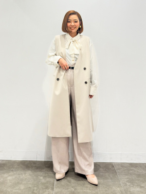 GU ベージュ ダブルブレストジャケット ベルテッド　ストレートパンツ Mサイズ GU ベージュ ダブルブレストジャケット ベルテッド ストレートパンツ M