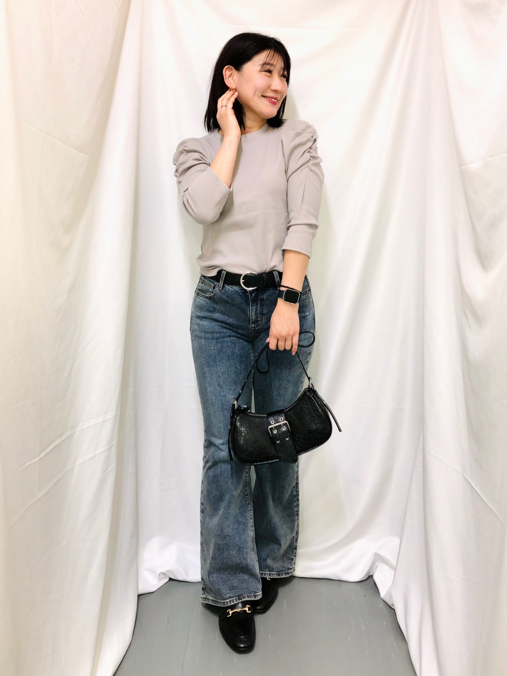 UVカットボクシーカーディガン(長袖)、ドットプリントワンピース