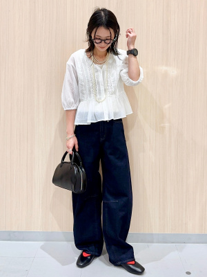 GU】スクエアネック 八分袖 トップス size S