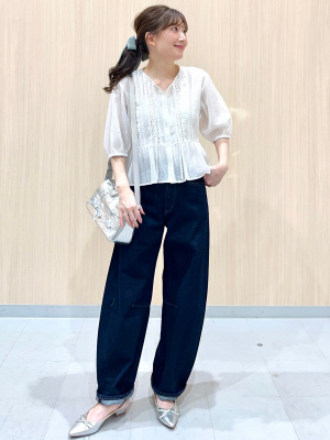 GU公式 | レースペプラムブラウス(5分袖)