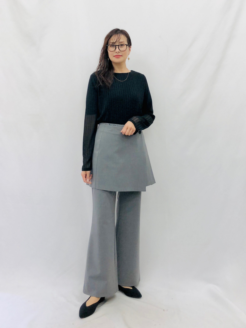 シアーリブプルオーバーZ、リブボートネックセーター(5分袖)Z」の着用