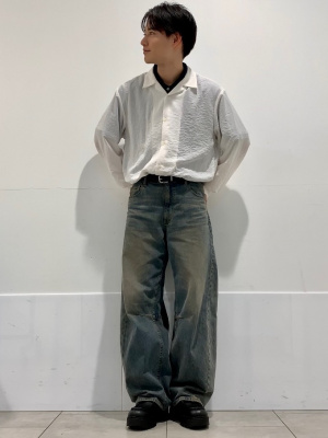 器 一つ ヴィンテージ GU公式 | テクスチャーオープンカラーシャツ