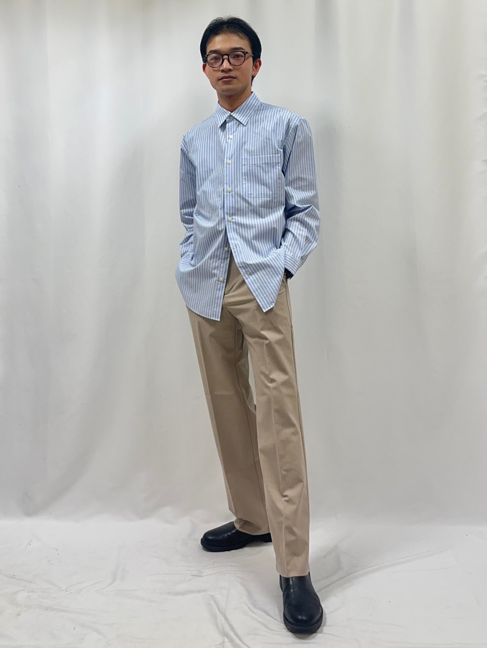 イージーケアバンドカラーシャツ(長袖)SW、ウォッシャブル