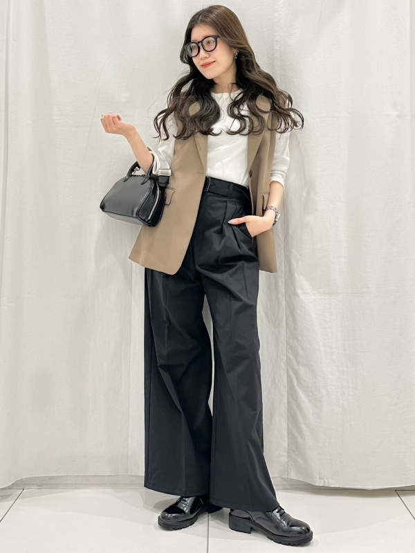 スラックス [COLN] essay belted wide slacks (3c) ODOLDI High Waisted Business Pants for Women Beige Straight