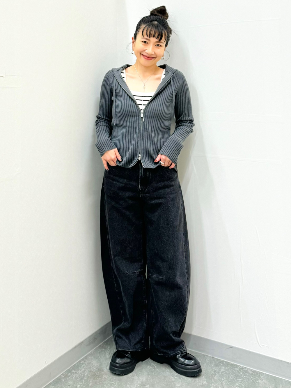 透かし編みスキッパーポロセーター(半袖)(ボーダー)、バレル