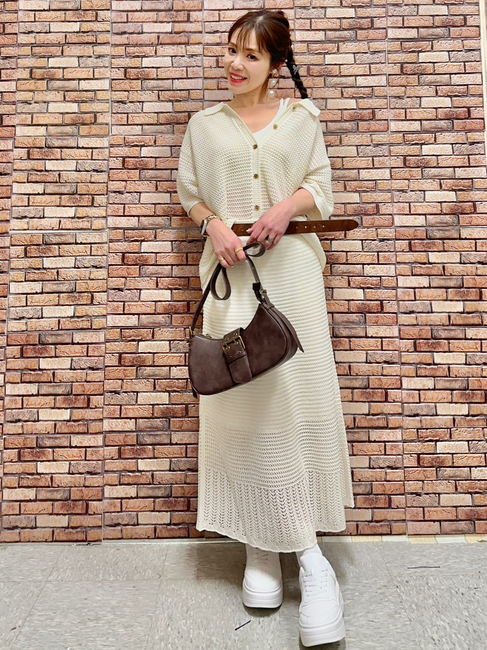 Check styling ideas for「Lacy Stitch Knitted Shirt、Light Denim