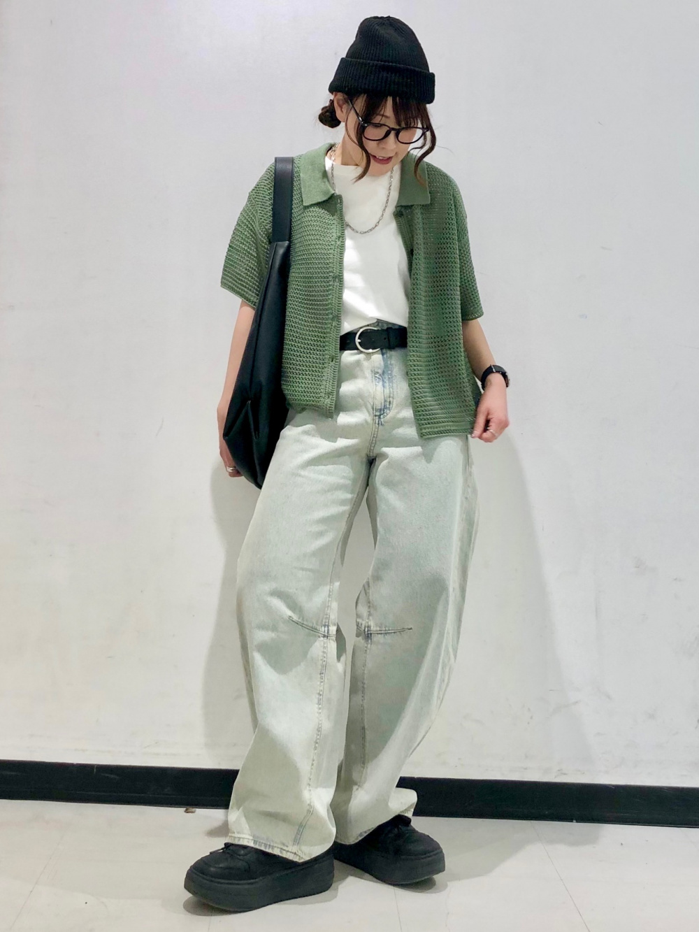 UVカットボクシーカーディガン(長袖)、ドットプリントワンピース