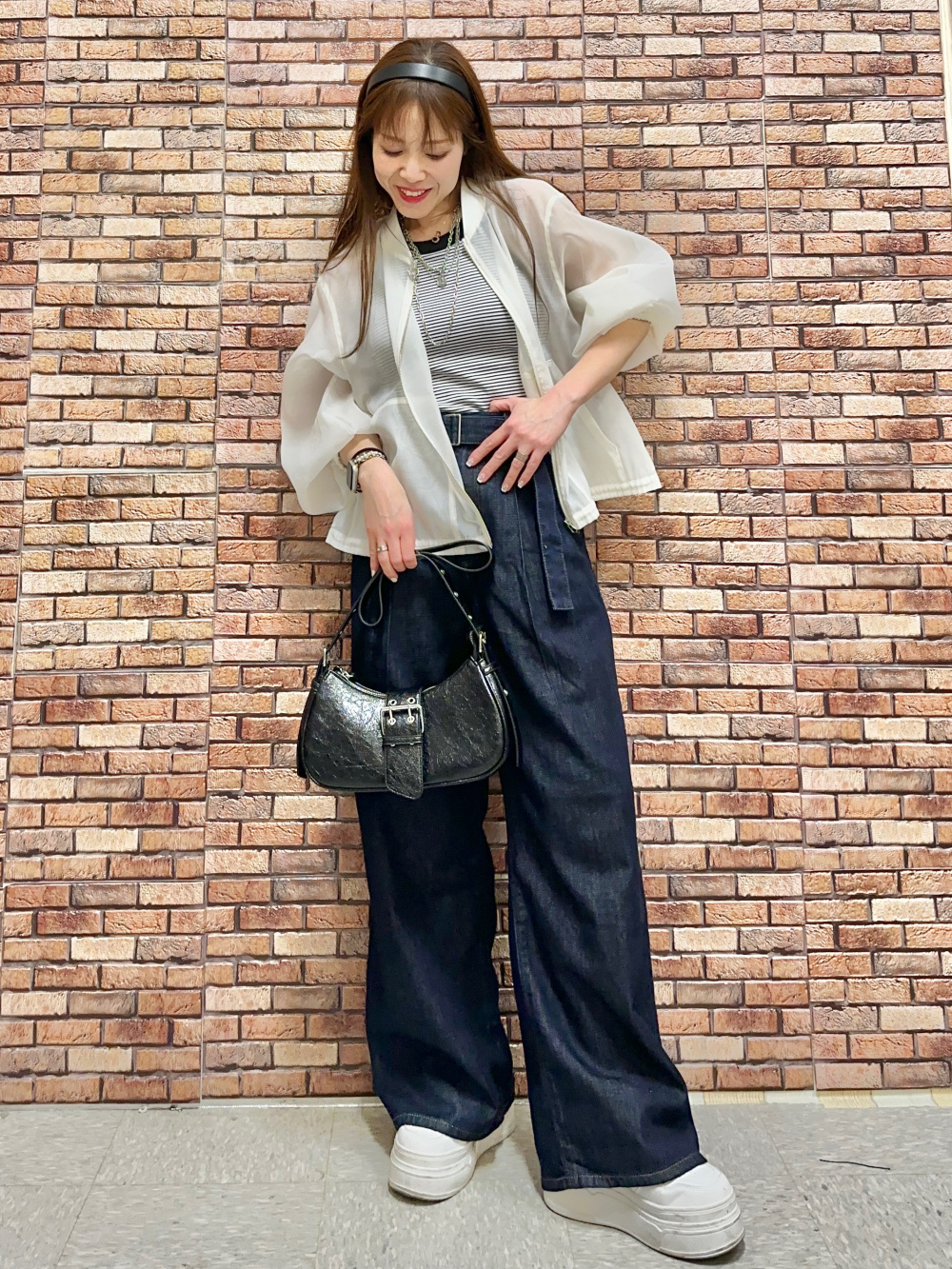 kitaページ ジョーゼット斜め切替えデザインTシャツ(M ブラック): トップス｜Right