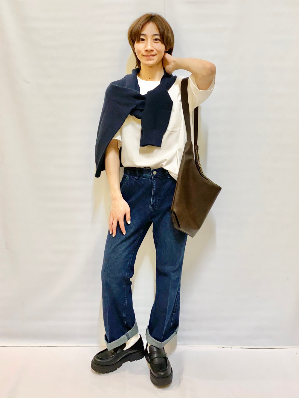 ボクシーT(5分袖)(オーバーサイズ)、ポロカーディガン
