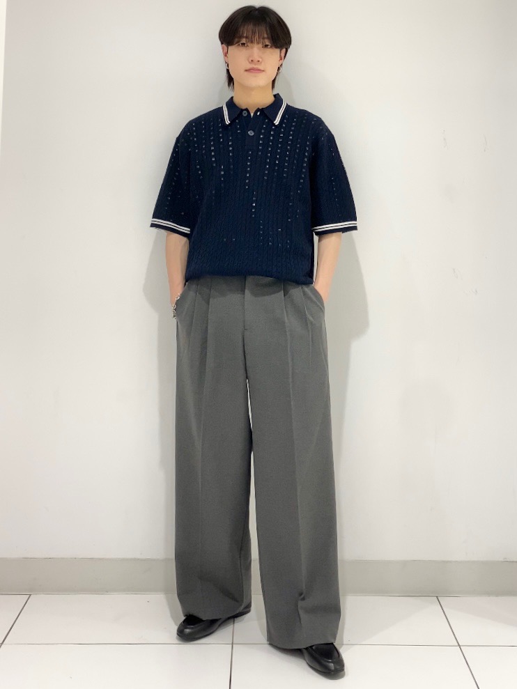 準備中 Washable Cable Knitted Polo Shirt/Halfslv、Tucked Wide Pants