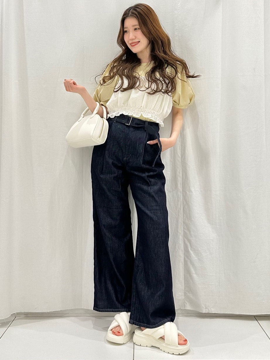 Check styling ideas for「Lacy Stitch Knitted Shirt、Light Denim