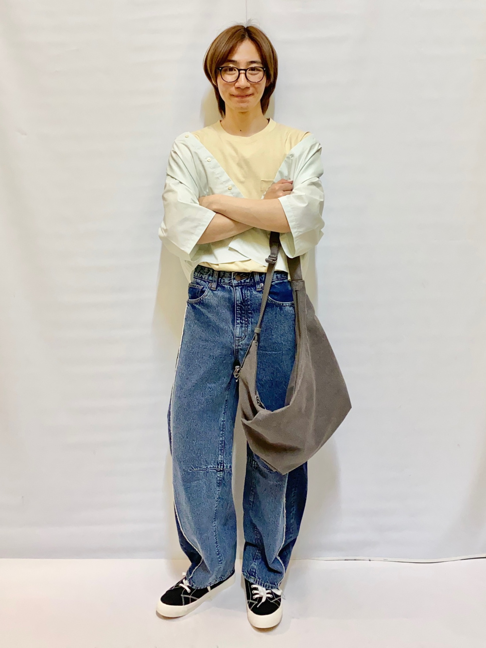 ボクシーT(5分袖)(オーバーサイズ)、ポロカーディガン
