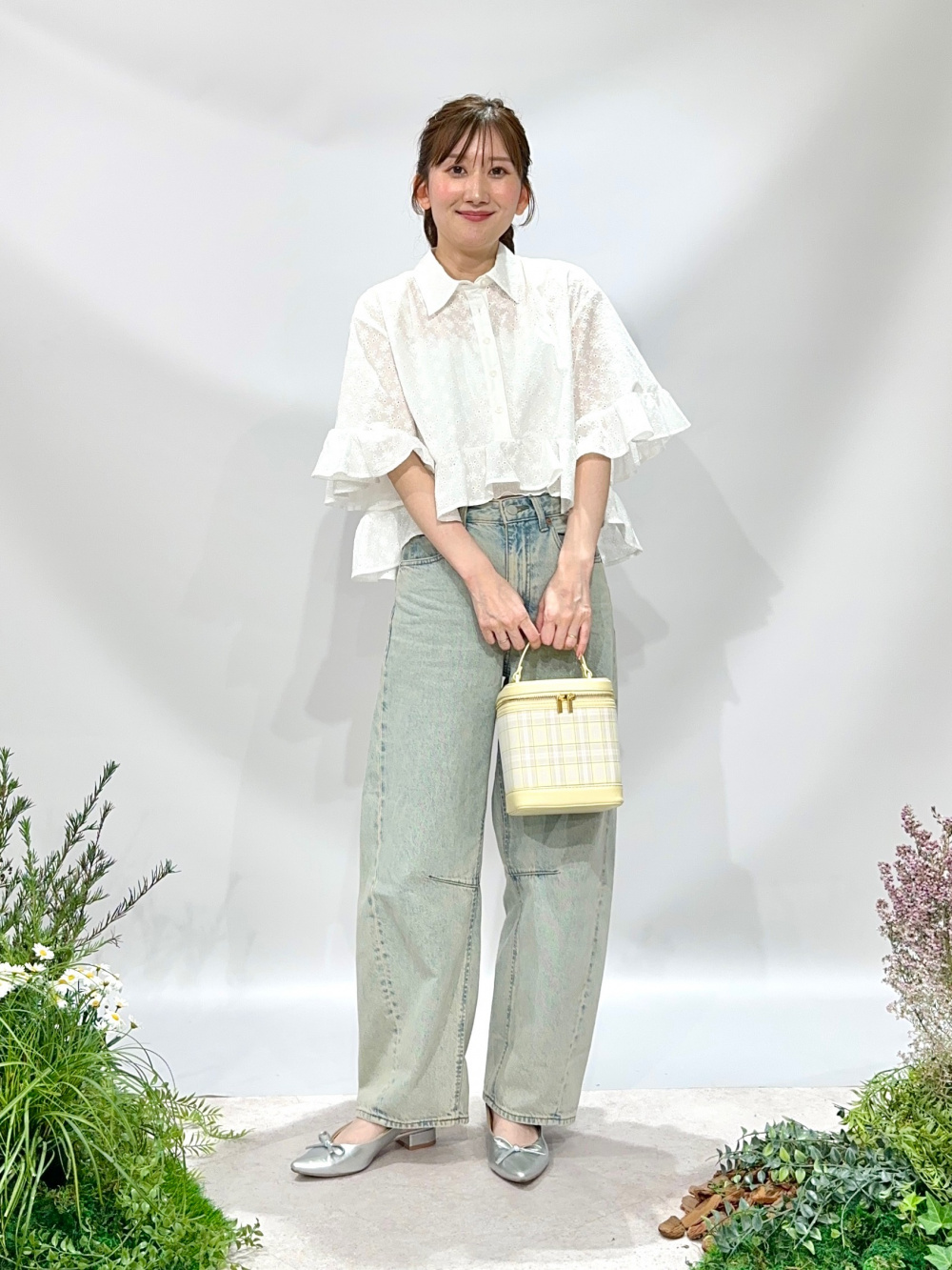 ライトヘアリーショートカーディガン、リブクロップドT(長袖