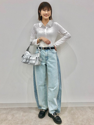 GU公式 | 2トーンバレルレッグジーンズ(丈標準71.0～75.0cm)