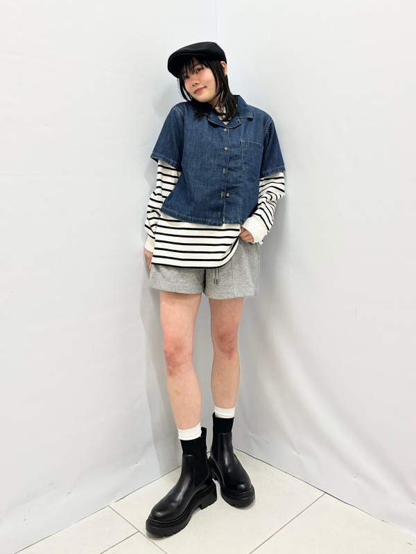 ライトデニムオープンカラーシャツ(半袖)（レディース）の着用