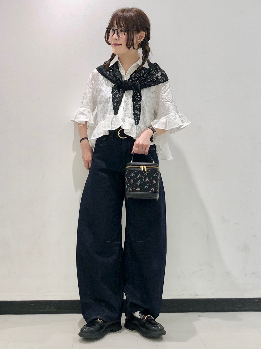 UVカットボクシーカーディガン(長袖)、ドットプリントワンピース