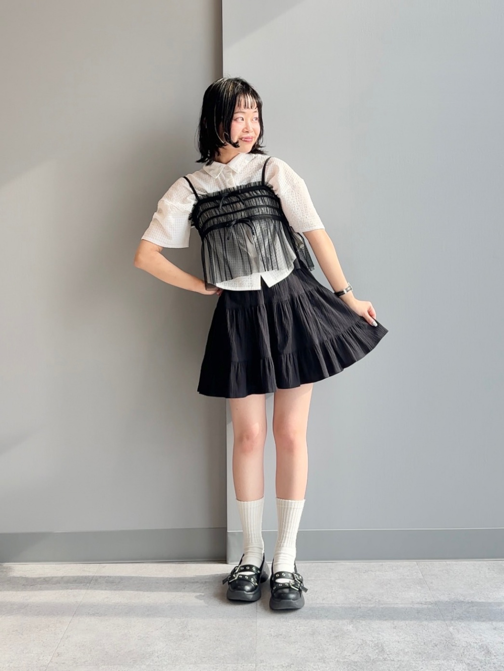 GIRLS2ピーステクスチャーシャツ(半袖)JR、GIRLS2ピースチュール